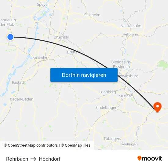 Rohrbach to Hochdorf map