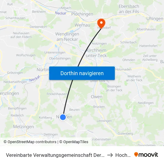 Vereinbarte Verwaltungsgemeinschaft Der Stadt Neuffen to Hochdorf map