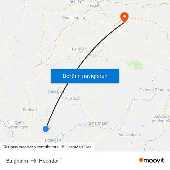 Balgheim to Hochdorf map