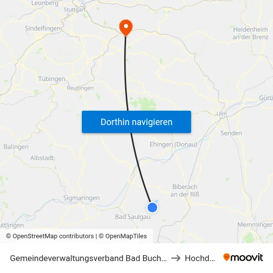Gemeindeverwaltungsverband Bad Buchau to Hochdorf map
