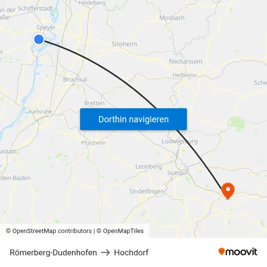 Römerberg-Dudenhofen to Hochdorf map