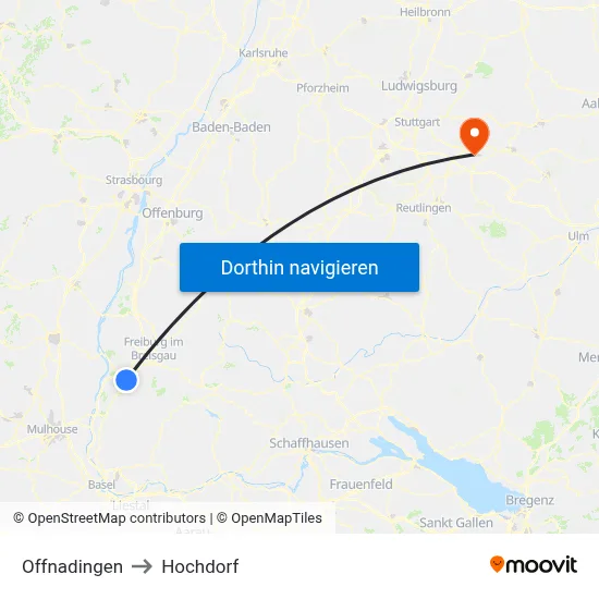 Offnadingen to Hochdorf map