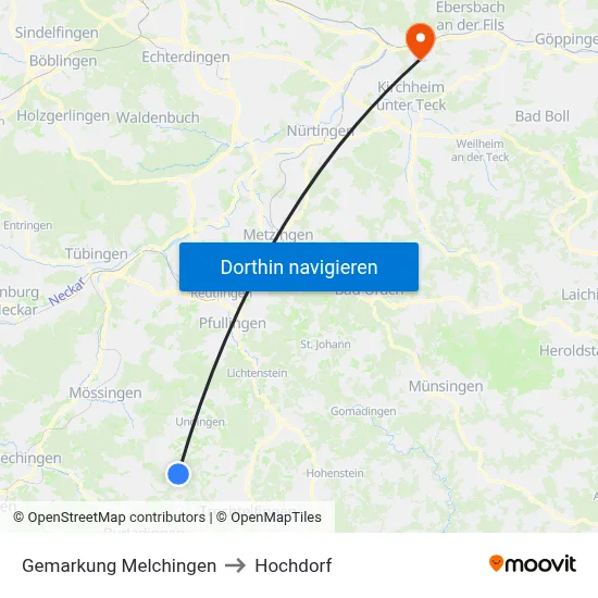 Gemarkung Melchingen to Hochdorf map