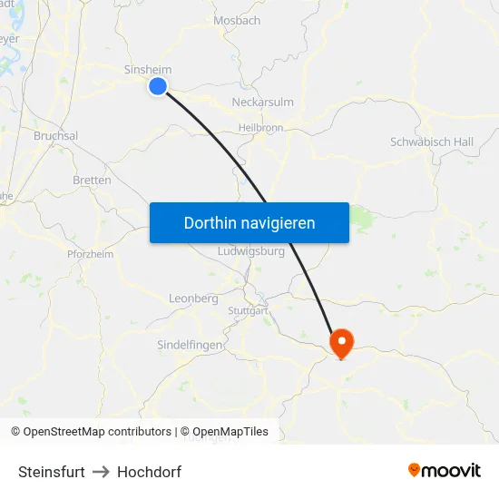 Steinsfurt to Hochdorf map