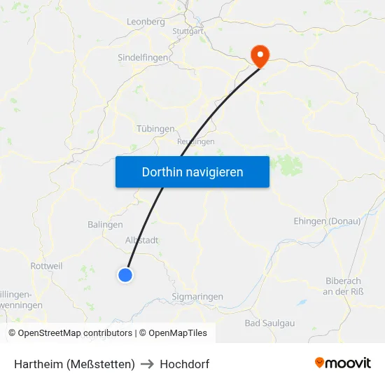 Hartheim (Meßstetten) to Hochdorf map