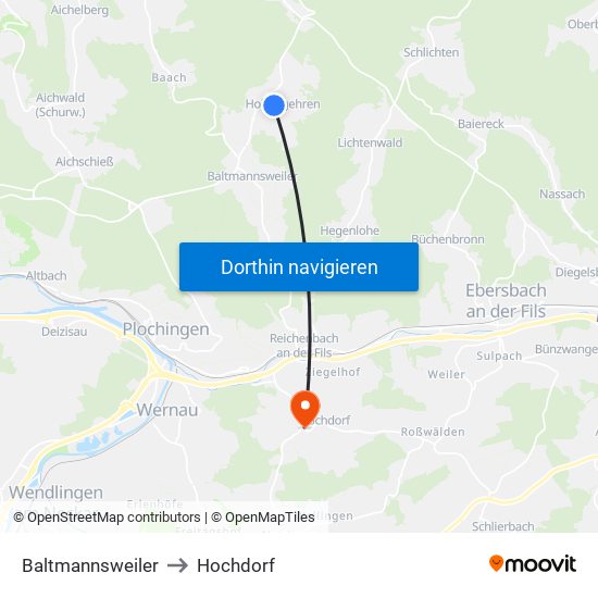 Baltmannsweiler to Hochdorf map
