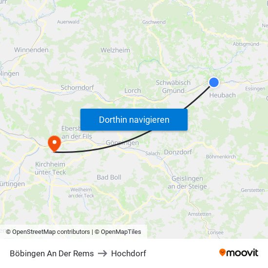 Böbingen An Der Rems to Hochdorf map