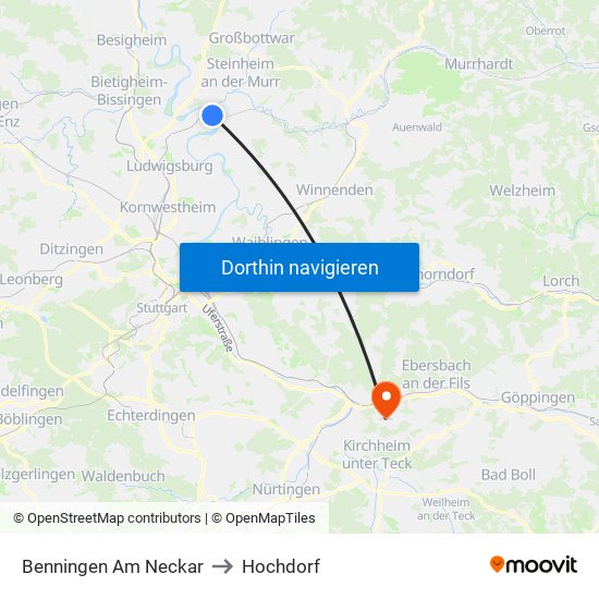 Benningen Am Neckar to Hochdorf map