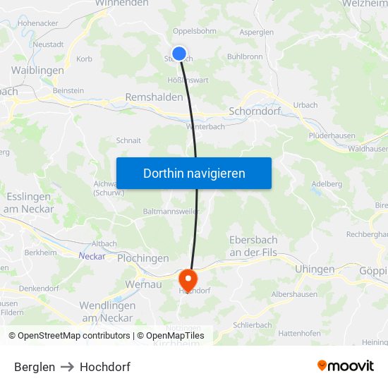 Berglen to Hochdorf map
