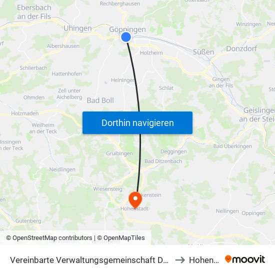 Vereinbarte Verwaltungsgemeinschaft Der Stadt Göppingen to Hohenstadt map