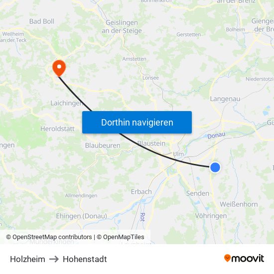 Holzheim to Hohenstadt map