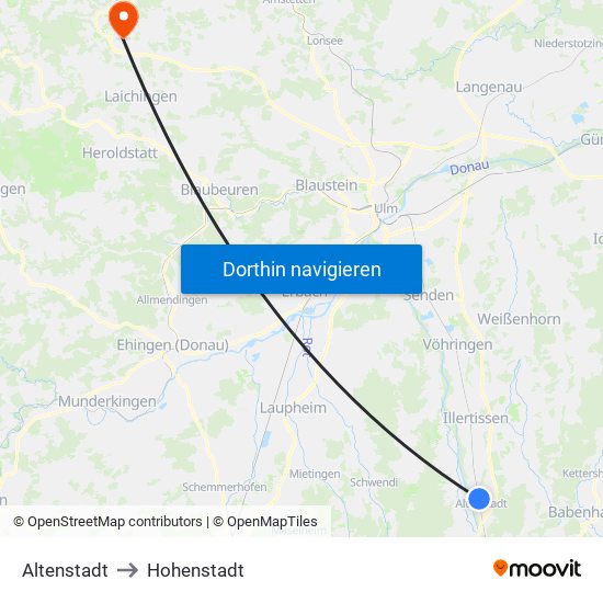 Altenstadt to Hohenstadt map