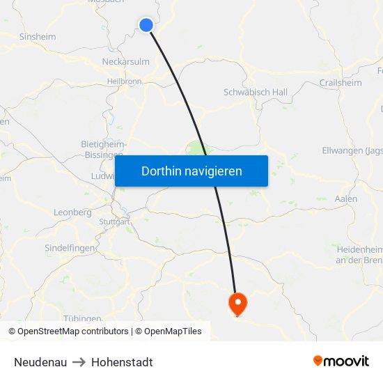 Neudenau to Hohenstadt map