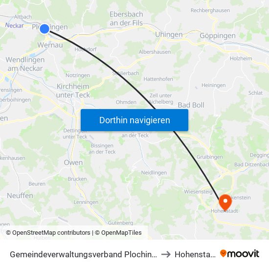 Gemeindeverwaltungsverband Plochingen to Hohenstadt map