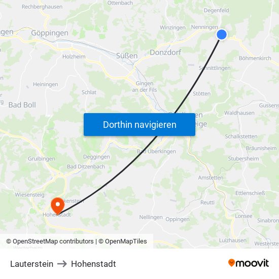 Lauterstein to Hohenstadt map