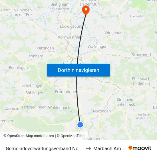 Gemeindeverwaltungsverband Neckartenzlingen to Marbach Am Neckar map