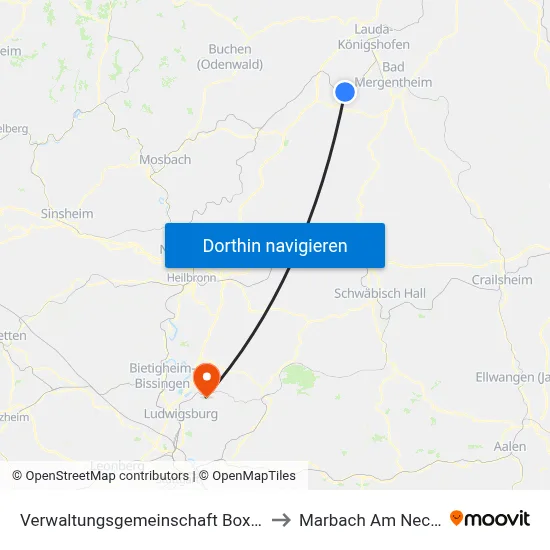 Verwaltungsgemeinschaft Boxberg to Marbach Am Neckar map