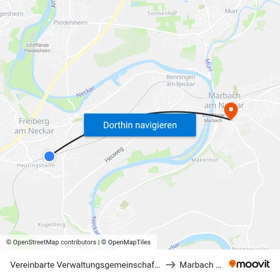 Vereinbarte Verwaltungsgemeinschaft Der Stadt Freiberg am Neckar to Marbach Am Neckar map