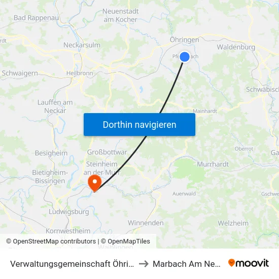 Verwaltungsgemeinschaft Öhringen to Marbach Am Neckar map