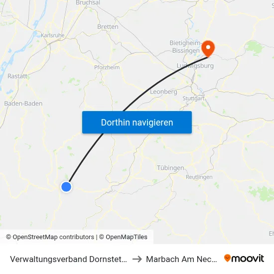 Verwaltungsverband Dornstetten to Marbach Am Neckar map