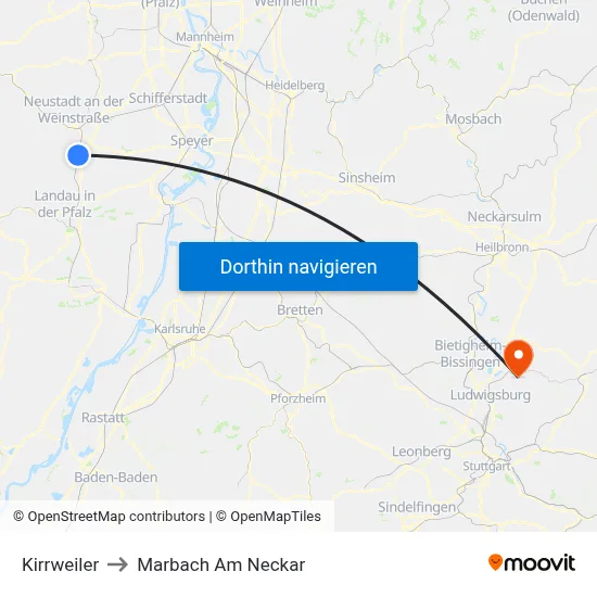 Kirrweiler to Marbach Am Neckar map