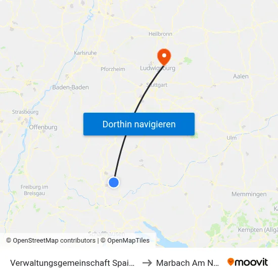 Verwaltungsgemeinschaft Spaichingen to Marbach Am Neckar map