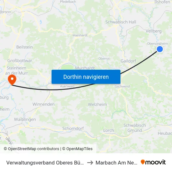 Verwaltungsverband Oberes Bühlertal to Marbach Am Neckar map