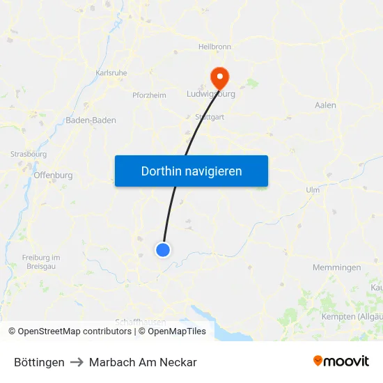 Böttingen to Marbach Am Neckar map