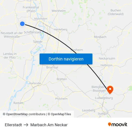 Ellerstadt to Marbach Am Neckar map