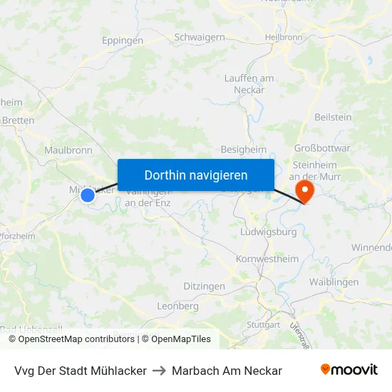 Vvg Der Stadt Mühlacker to Marbach Am Neckar map