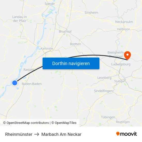 Rheinmünster to Marbach Am Neckar map