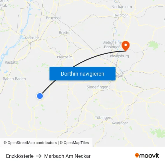 Enzklösterle to Marbach Am Neckar map