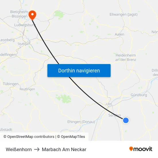 Weißenhorn to Marbach Am Neckar map