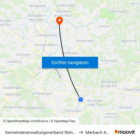 Gemeindeverwaltungsverband Wendlingen am Neckar to Marbach Am Neckar map
