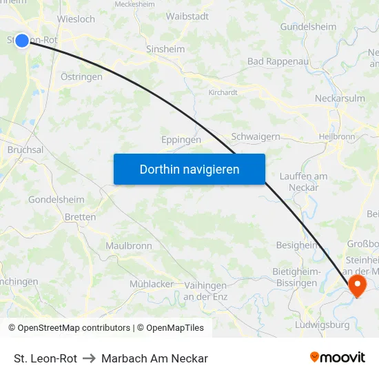 St. Leon-Rot to Marbach Am Neckar map