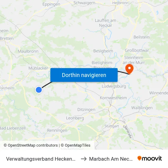Verwaltungsverband Heckengäu to Marbach Am Neckar map