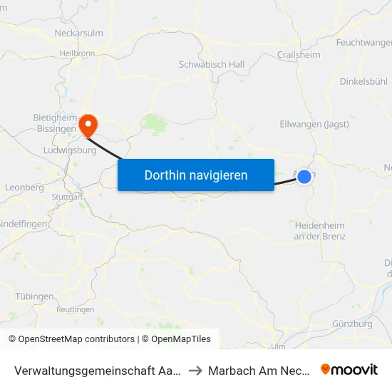 Verwaltungsgemeinschaft Aalen to Marbach Am Neckar map