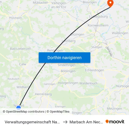 Verwaltungsgemeinschaft Nagold to Marbach Am Neckar map