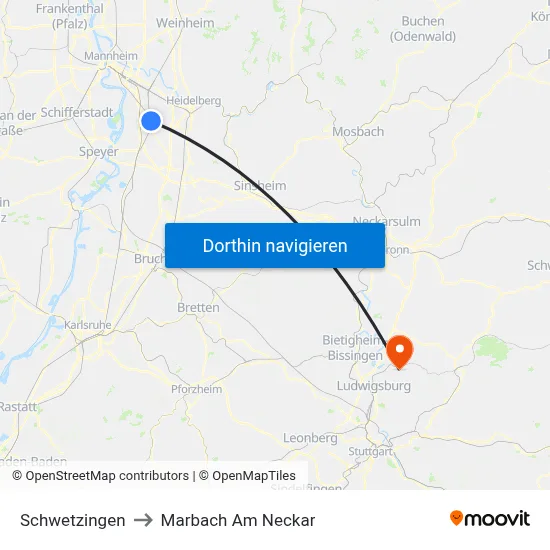 Schwetzingen to Marbach Am Neckar map