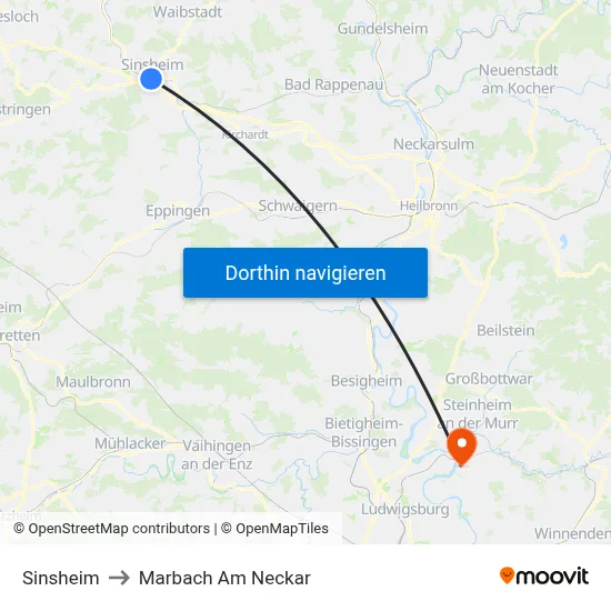 Sinsheim to Marbach Am Neckar map