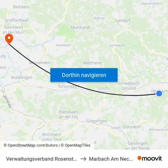 Verwaltungsverband Rosenstein to Marbach Am Neckar map