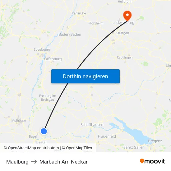 Maulburg to Marbach Am Neckar map