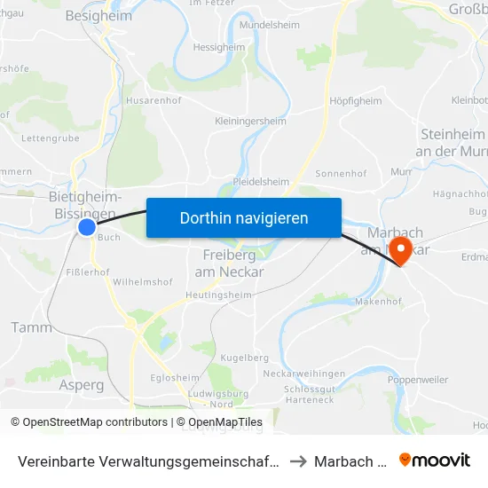 Vereinbarte Verwaltungsgemeinschaft Der Stadt Bietigheim-Bissingen to Marbach Am Neckar map