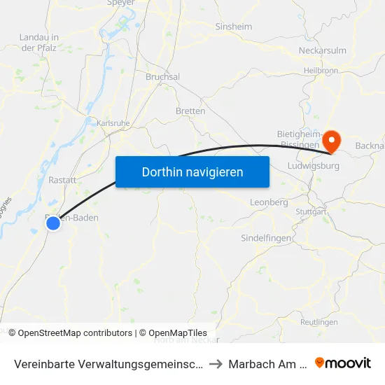 Vereinbarte Verwaltungsgemeinschaft Sinzheim to Marbach Am Neckar map