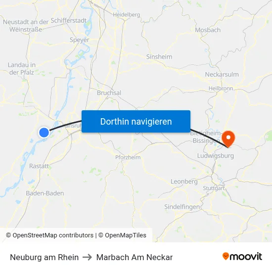 Neuburg am Rhein to Marbach Am Neckar map