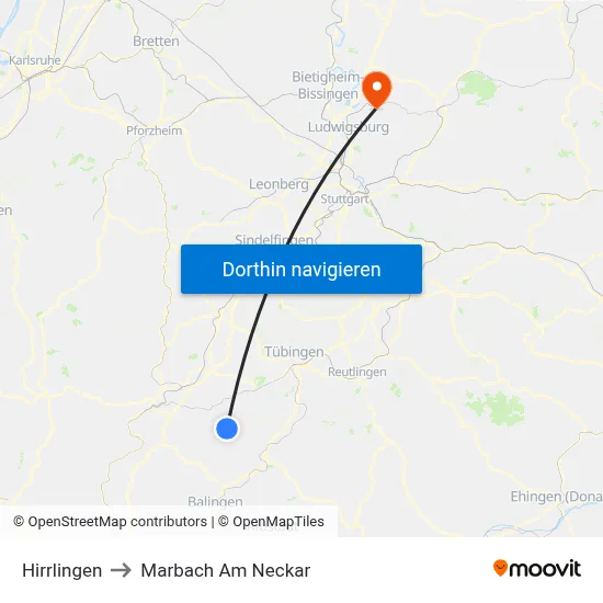 Hirrlingen to Marbach Am Neckar map