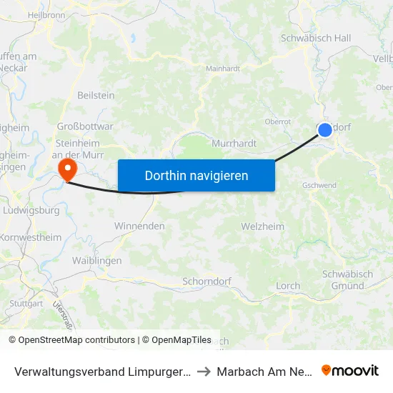 Verwaltungsverband Limpurger Land to Marbach Am Neckar map