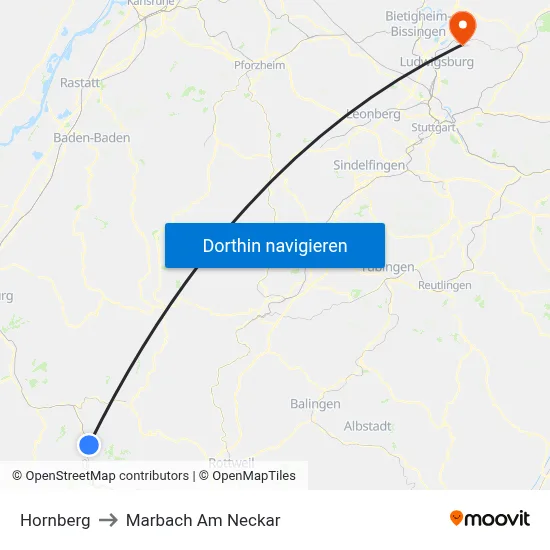 Hornberg to Marbach Am Neckar map