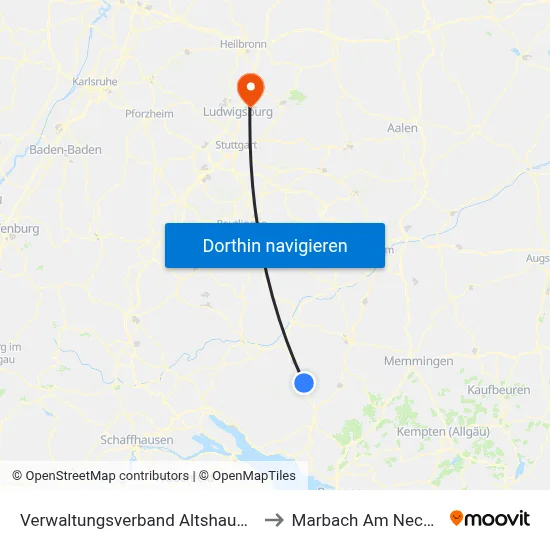 Verwaltungsverband Altshausen to Marbach Am Neckar map