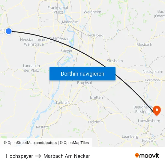 Hochspeyer to Marbach Am Neckar map